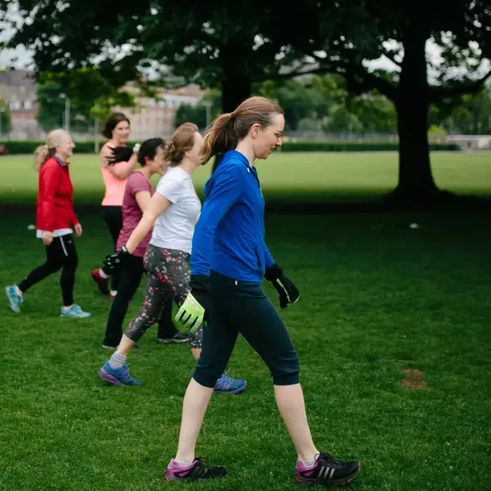 fitandhappy boot camp for women at the meadows. 4 women walking in a row.